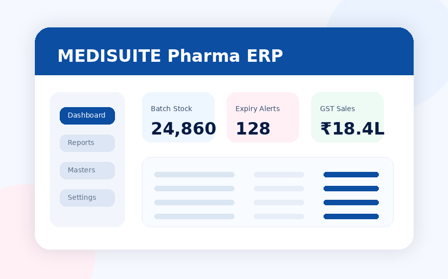 MEDISUITE Pharma ERP dashboard illustration